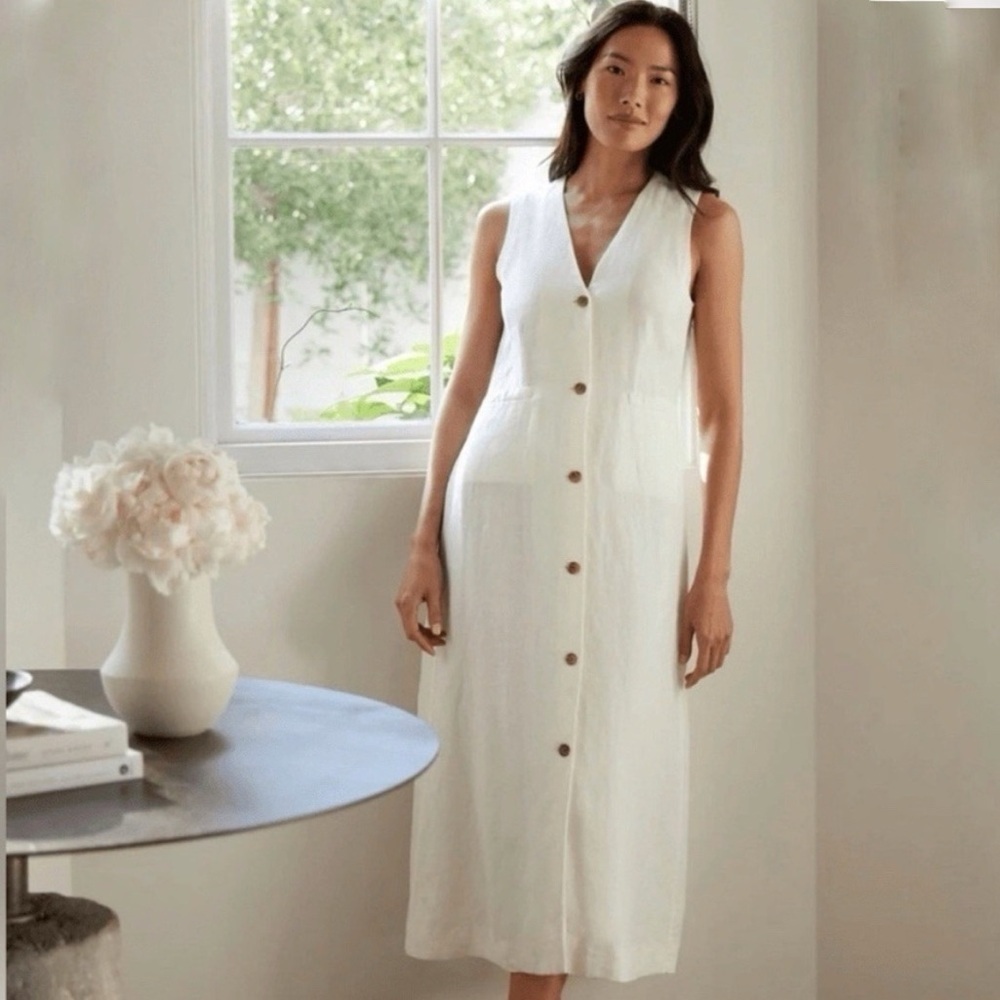 Jenni Kayne XS Sleeveless Button-Front White Linen Dress Jenni Kayne Callan